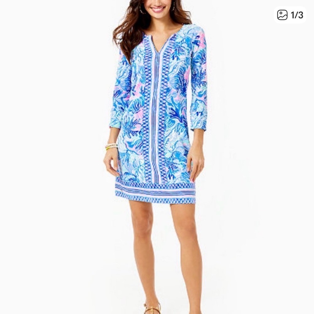 Lilly Pulitzer UPF 50+Nadine dress saltwater blue large NWT